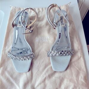 Badgley mischka Harlow 1 inch silver/white beaded heels